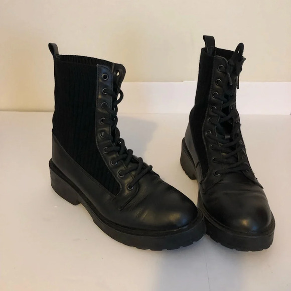 Steve Madden Shoes - Steve Madden Black Veeta Combat Boots Women's Size 10 Leather Knit Chunky